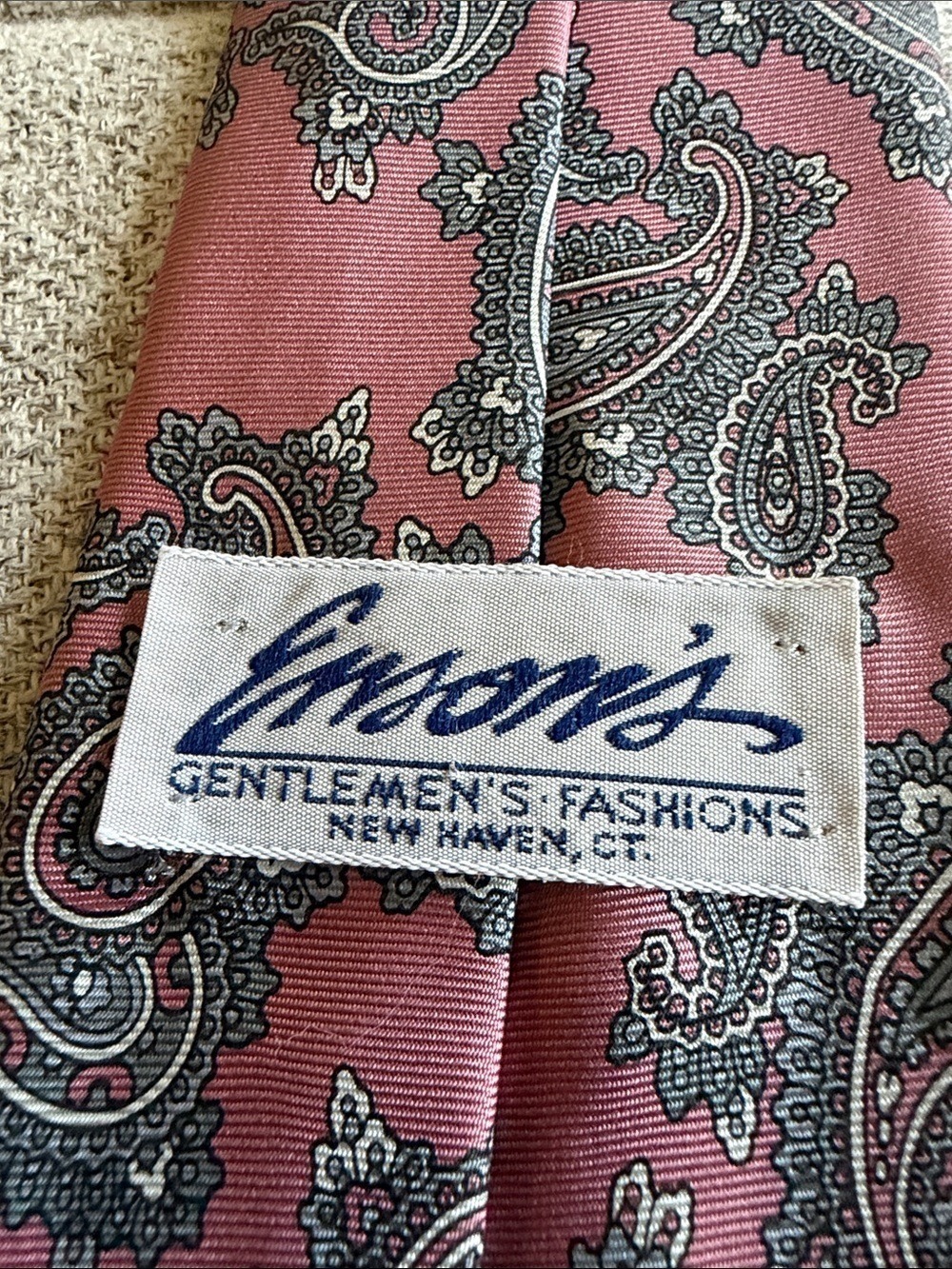 Ensons Men’s Paisley Silk Necktie Dusty Rose Gray Black 3.5” Elegant Formal - Picture 2 of 5